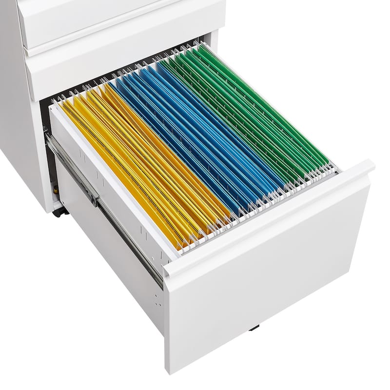 3-Drawer Mobile Filing Cabinet With Lock, Office Storage Filing Cabinet Of Legal/Letter Size, Metal Filing Cabinet