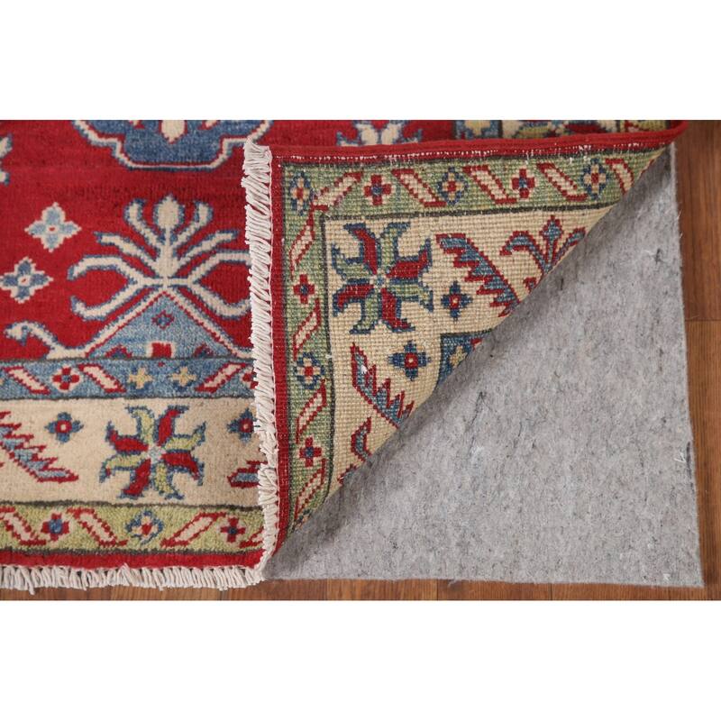 Hand Knotted Oriental 100% Wool Carpet Traditional Geometric Red Kazak Runner Rug - 8' 1'' X 2' 9''