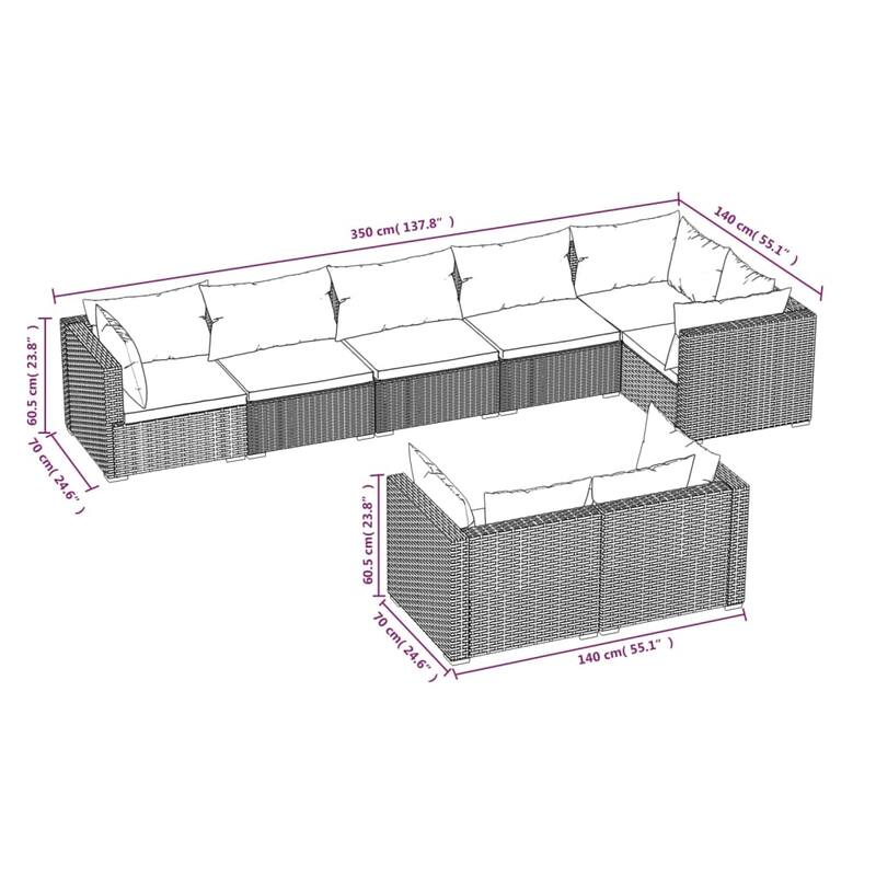 vidaXL Patio Lounge Set Outdoor Sectional Sofa Set Table Garden Poly Rattan - 27.6" x 27.6" x 23.8"