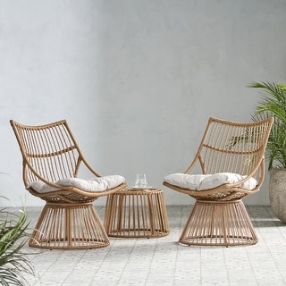 Caryl Outdoor  Wicker 2 Seater Chat Set with Cushion by Christopher Knight Home