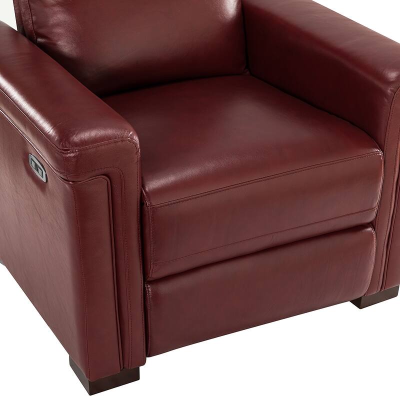 Alicia 34.65" Wide Contemporary Classic Genuine Leather Power Recliner With USB Port (Set of 2)