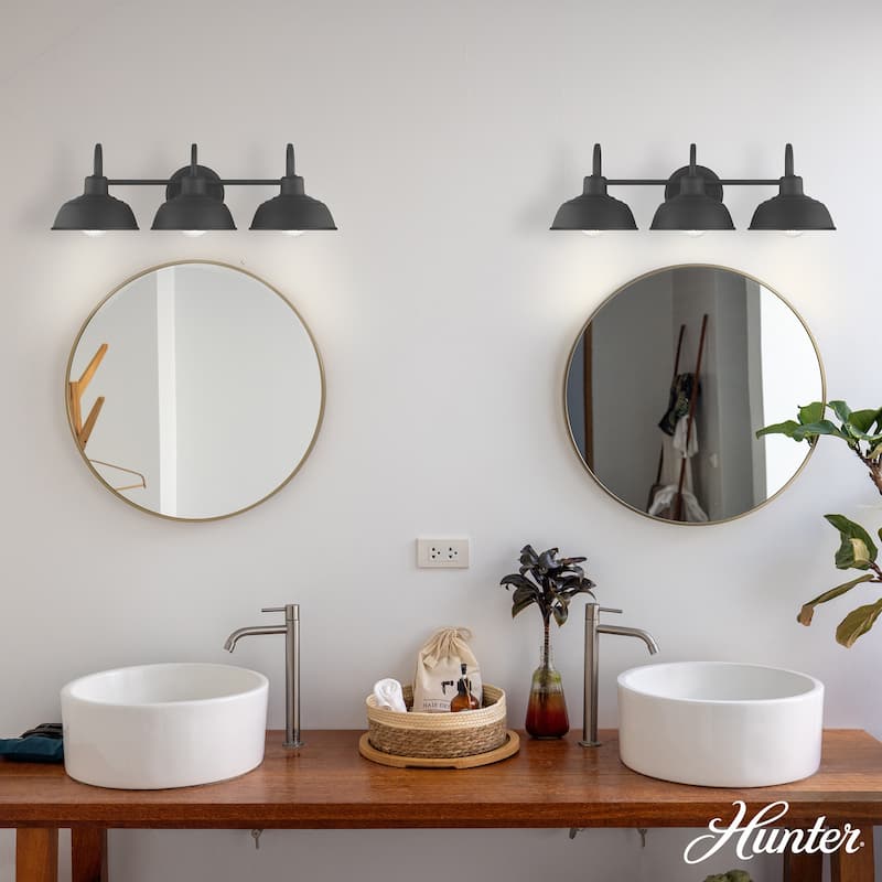 Hunter Mill Valley Matte Black 3 Light Bathroom Vanity Light - Transitional, Modern Farmhouse, Traditional