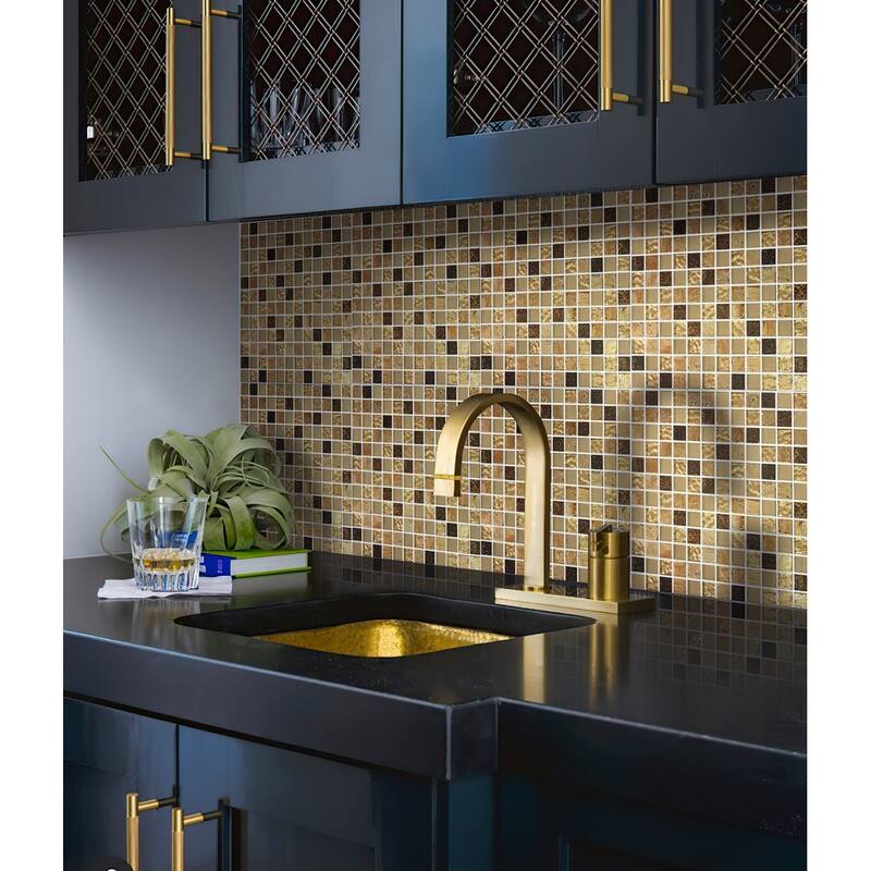 Apollo tile 12" x 12" Phoenix Glossy Foiled Beige Glass Resin Stone Tile (4.75 sq ft/case) - 5 Pack