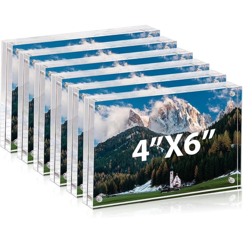 BP4U Acrylic Picture Frames, 6-Pack Tabletop Magnetic Freestanding Photo Frames for Hoem/Office Desktop Display - 4"x6"