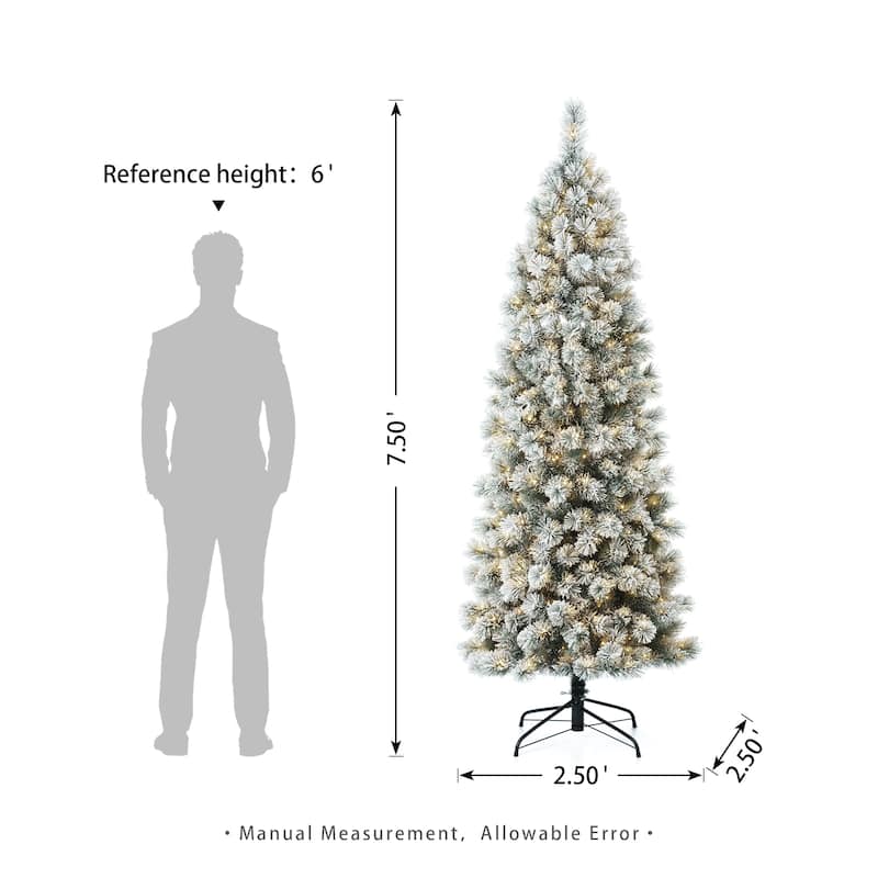 Glitzhome 6FT/7.5FT/9FT Warm White or Multi-Colored Pre-Lit Flocked Pine Artificial Christmas Tree