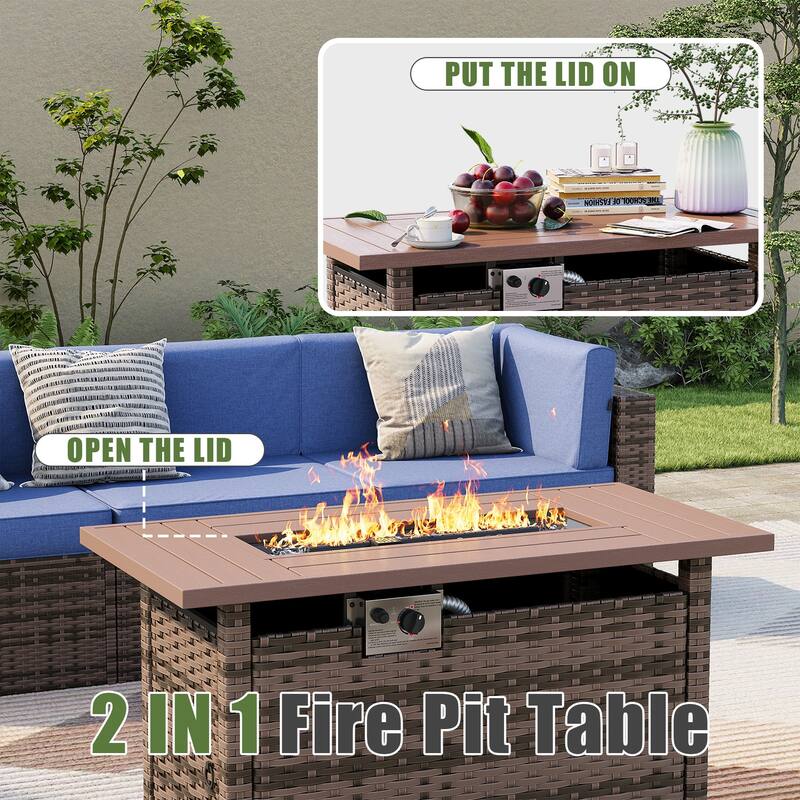 AOXUN Wicker Rattan Outdoor Sectional Sofa Set with Coffee Table