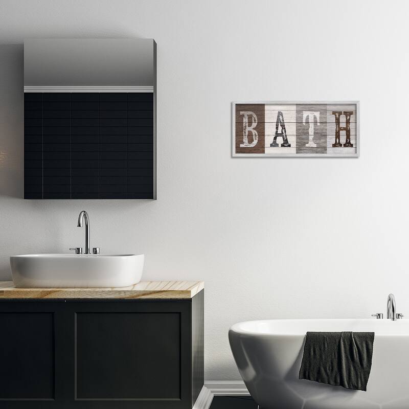 Stupell Rustic Bath Letters Framed Giclee Art Design By Susan Arnot