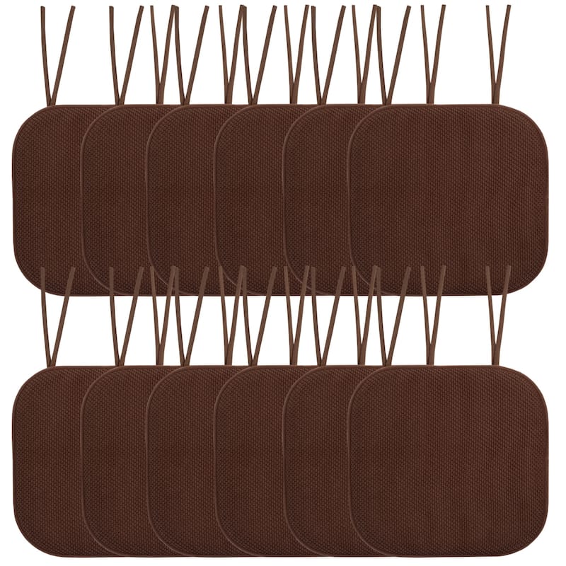 Sweet Home Collection Honeycomb Memory Foam Non Slip Chair Cushion Pad with Ties 16" x 16" - Set of 12 - Chocolate