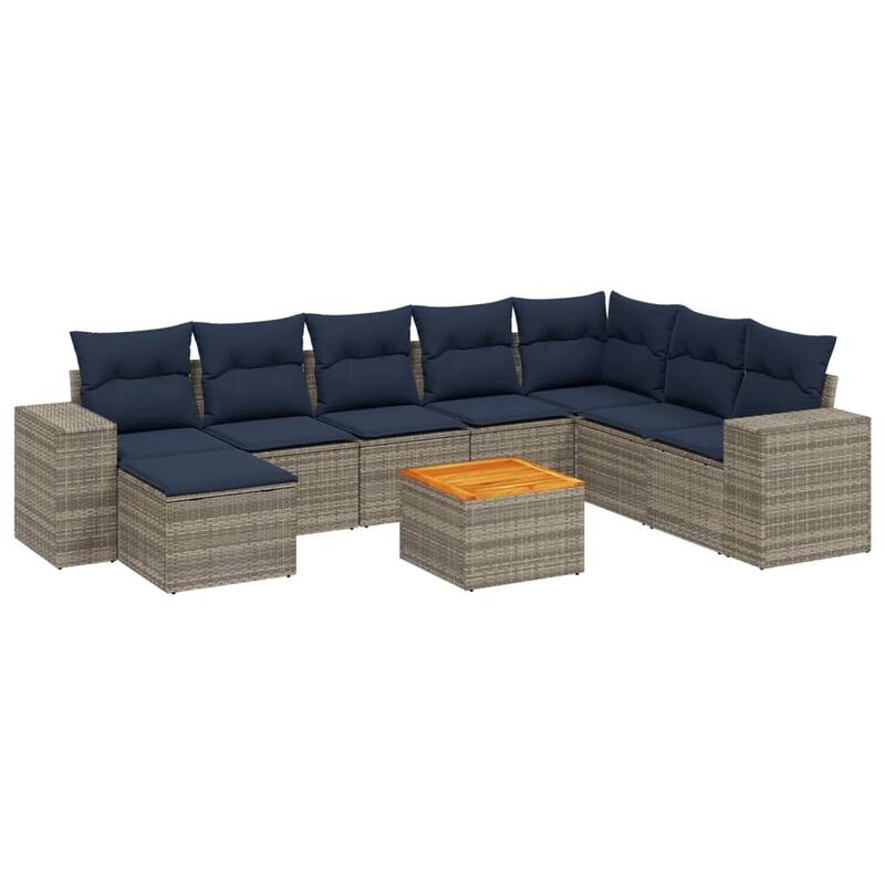 vidaXL 9 Piece Patio Sofa Set with Cushions Gray Poly Rattan - 122x33.5x78.7