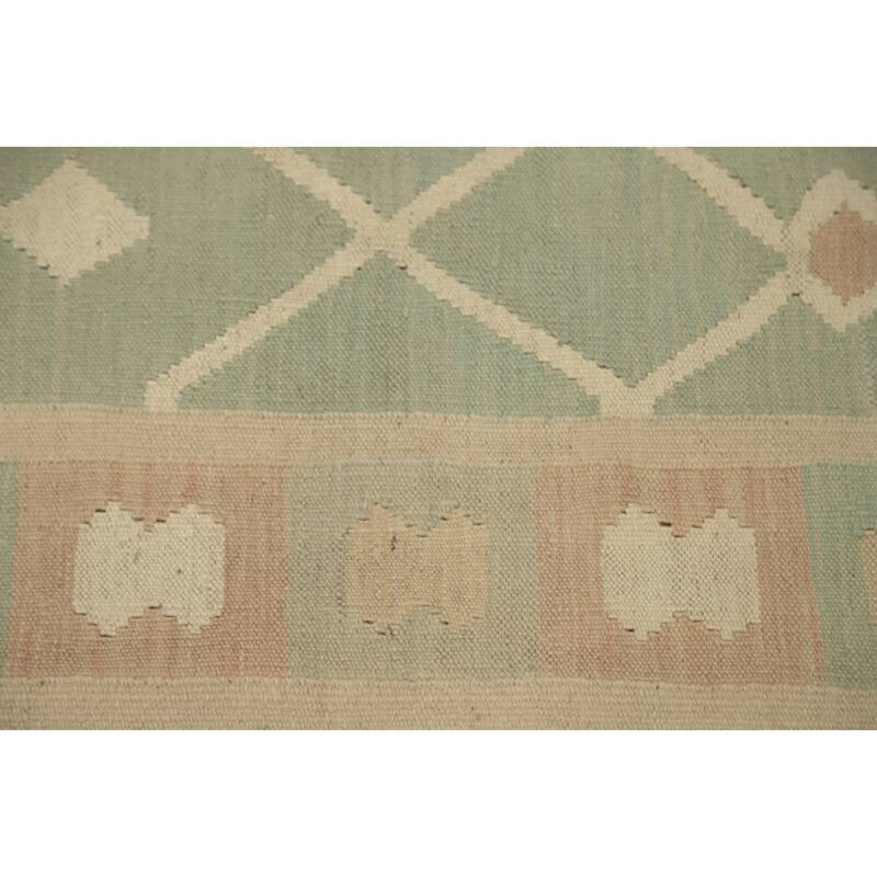 Hand Woven Oriental 100% Wool Carpet Southwestern Tribal Green Kilim Area Rug - 11' 5'' X 8' 10''