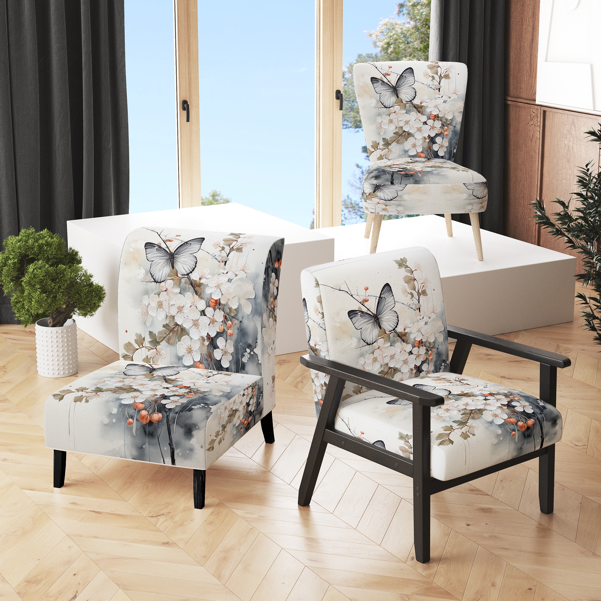 Accent chair with butterfly pattern sale