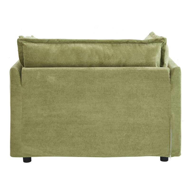 Chenille Modern Armchair Sofa with Movable Ottoman, Wide Seat, Curved Armrests, and Removable Cushions