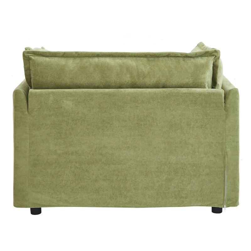 Roomfitters Upholstered Armchair with Ottoman, Wide Seat and Curved Armrests for Living Room or Bedroom