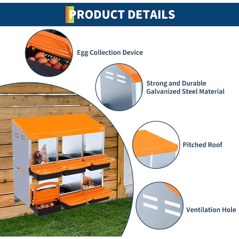 6-Hole Metal Chicken Nesting Box or Easy Cleaning