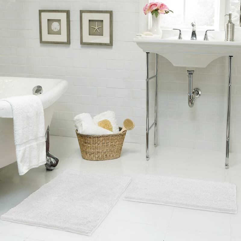 Resort Collection Plush Shag Chenille 17 x 24 in. and 21 x 34 in. 2-Piece Bath Mat Set
