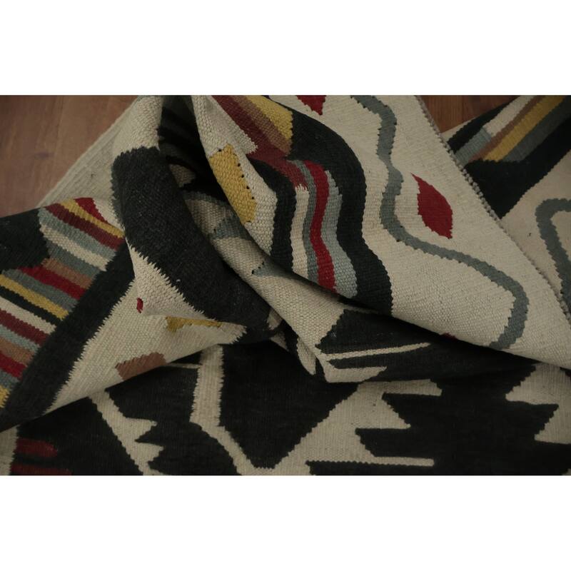 Hand Woven Oriental 100% Wool Carpet Southwestern Tribal Black Kilim Area Rug - 11' 6'' X 8' 4''