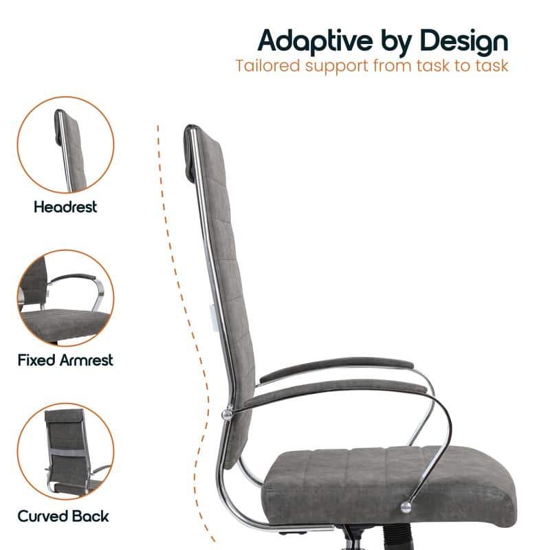 Benmar High-Back Leather Office Desk Chair in Stainless Steel Frame Adjustable Height Tilt Lock 360 Swivel Ergonomic Chair
