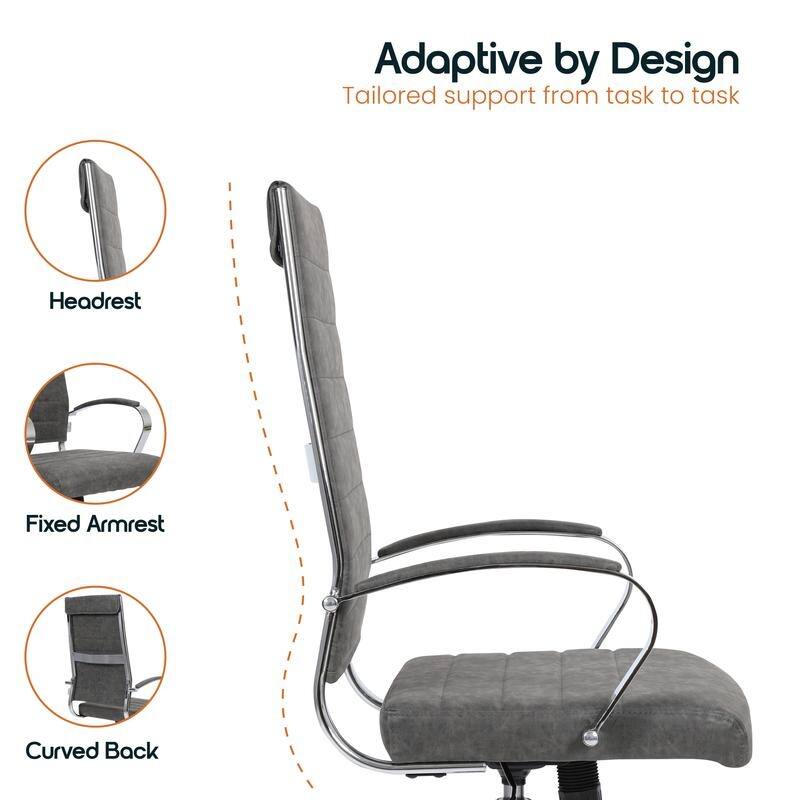 Benmar Leather Executive Office Chair with Chrome Frame, Adjustable Height, Tilt Lock, 360° Swivel, and Smooth Rolling Casters