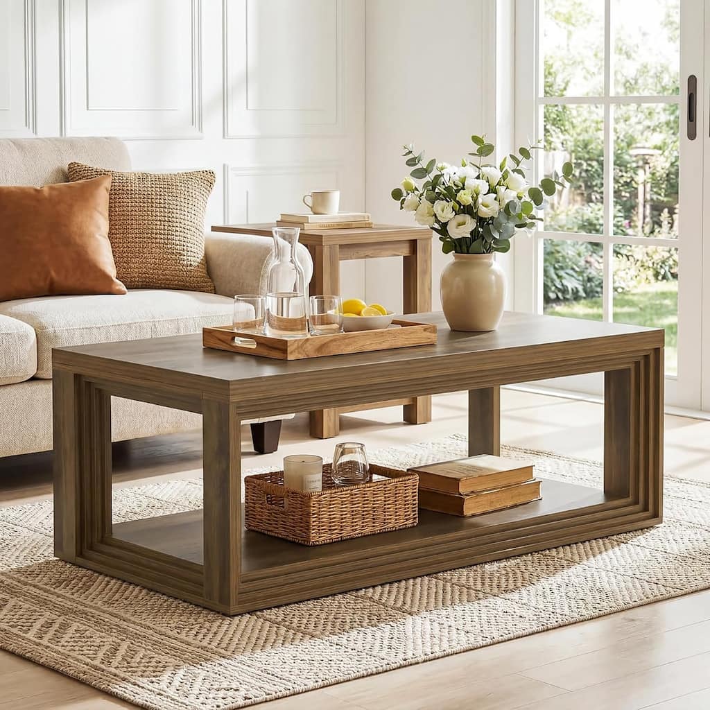 Rectangular Coffee Table With Open Storage Shelf