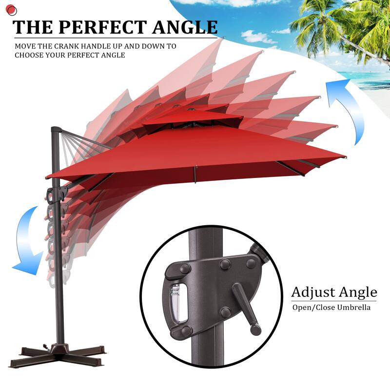 Pellebant 10 ft Square Patio Cantilever-Offset Umbrella with Base