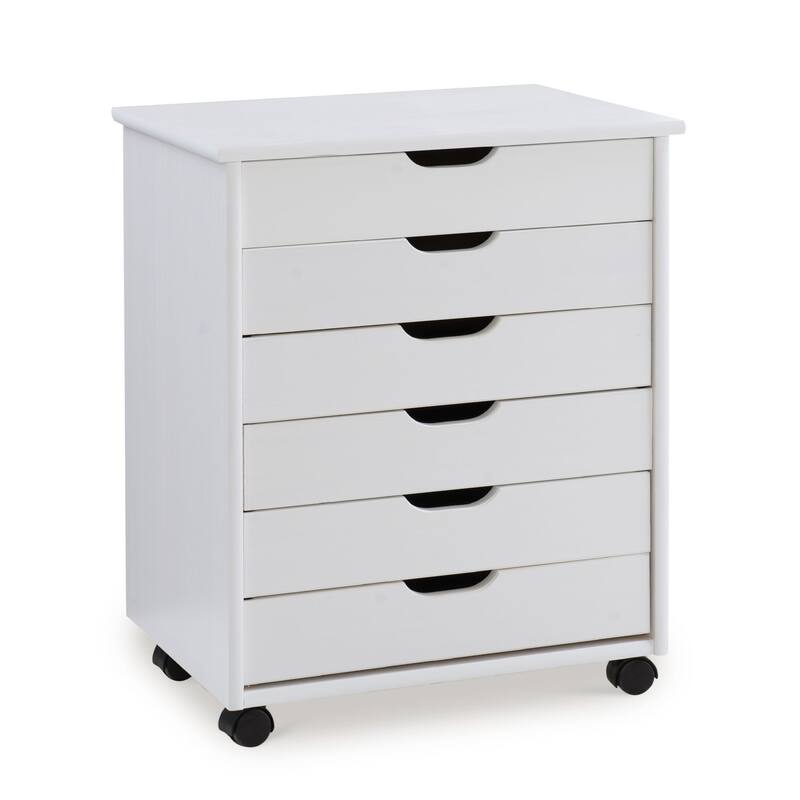 25.25” White Wide Rolling Storage Cabinet with 6 Drawer