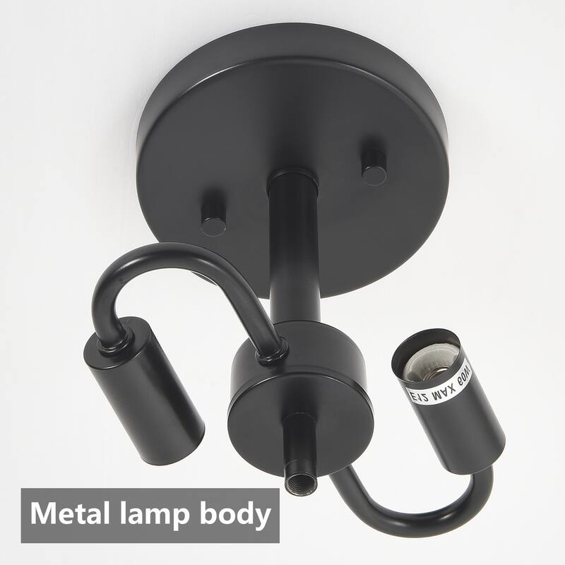 16.5" Glass Semi Flush Mount Ceiling Light Fixture, 2-Lights Close to Ceiling Light, Modern Ceiling Light Fixture