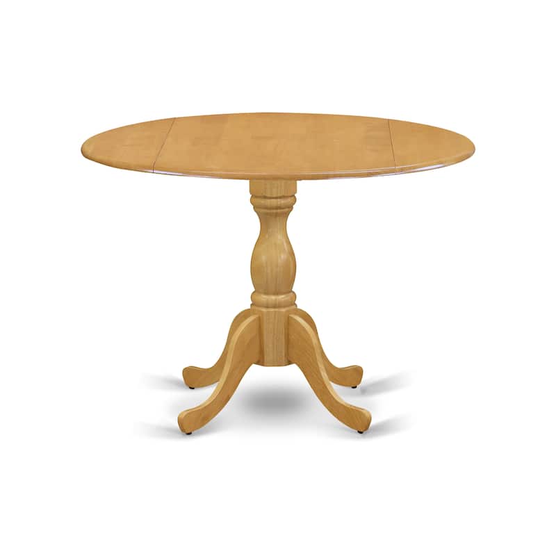 East West Furniture Dublin Modern Kitchen Table - a Round Dining Table Top with Dropleaf & Pedestal Base, (Finish Option)