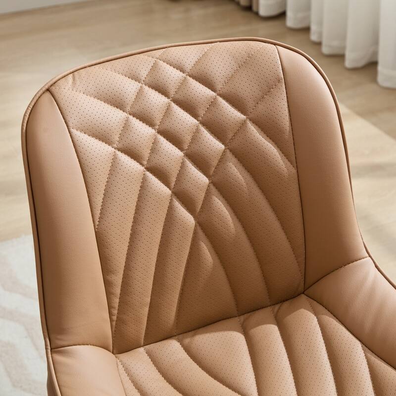 Leather Upholstered Dining Chair Set of 2 Kitchen Side Chair with Metal Legs, Armless Lounge Chair with Curved Back