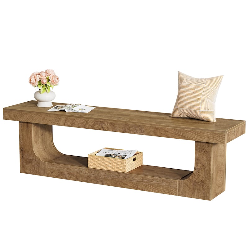 63 Inch Long Shoe Bench Entryway With Storage, Wooden End of Bed Bench - 13.8" D x 63" W x 17.72" H
