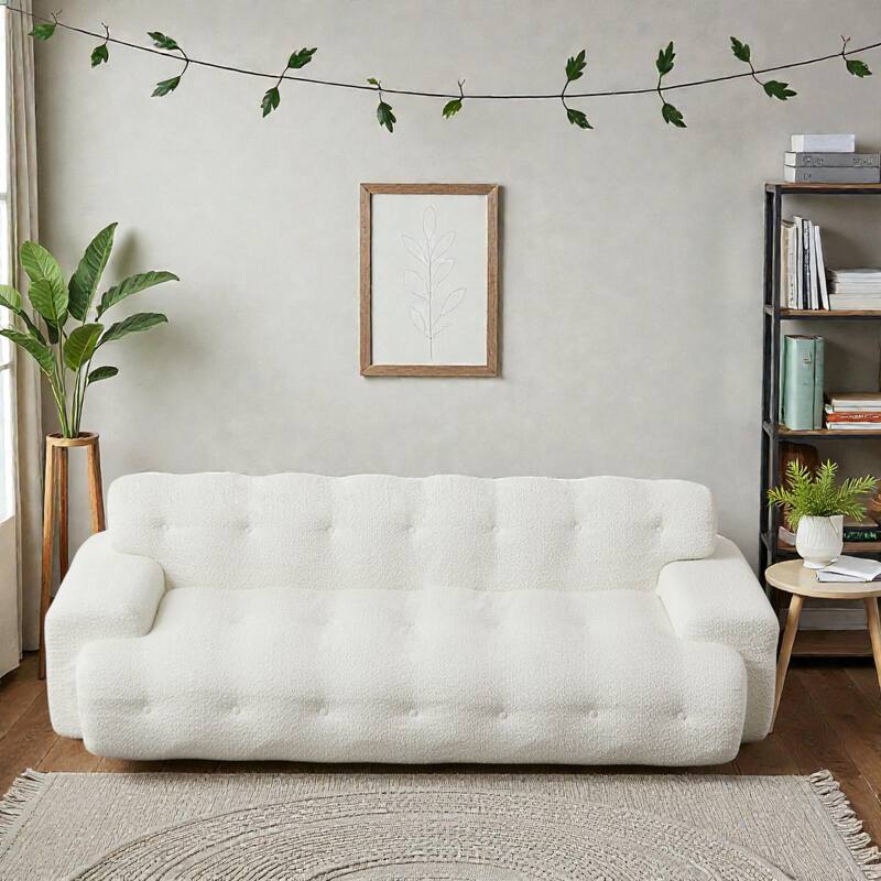 87.4 Inch Cloud Style 3 Seater Sofa, Button Tufted Chenille Upholstered Couch with Square Arms, No Assembly