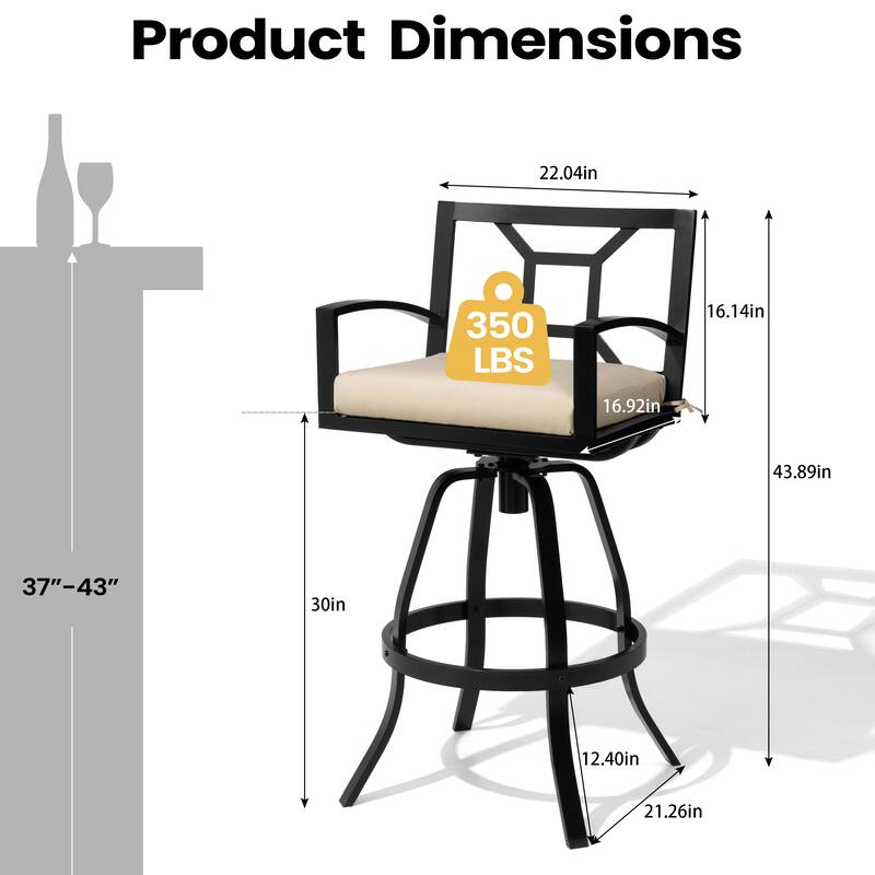 30''H Outdoor Patio Premium All-Aluminum Swivel Bar Stools Dining Chair with Sunbrella Cushion