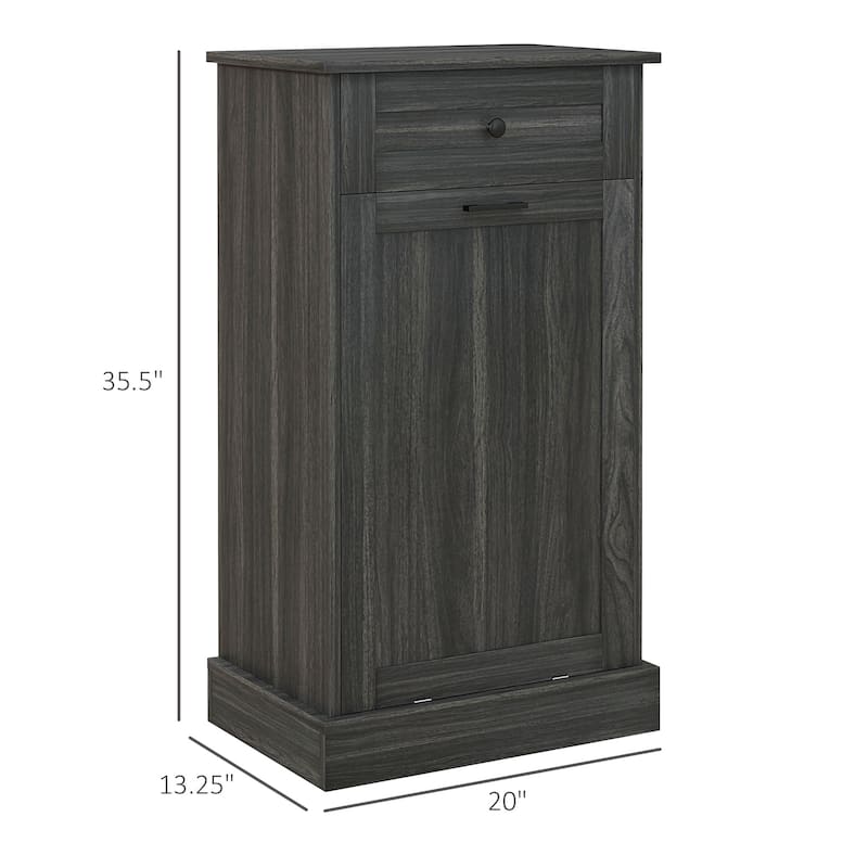 HOMCOM Kitchen Tilt Out Trash Bin Cabinet Free Standing Recycling Cabinet Trash Can Holder With Drawer, Charcoal Gray