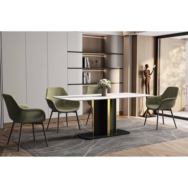Sylva Dining Table Rectangular Tabletop in Gold Pedestal Base