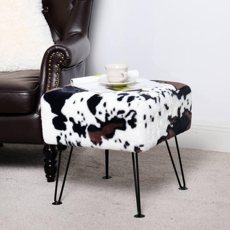 Home Soft Things Animal Pattern Ottoman Bench with Black Metal Legs