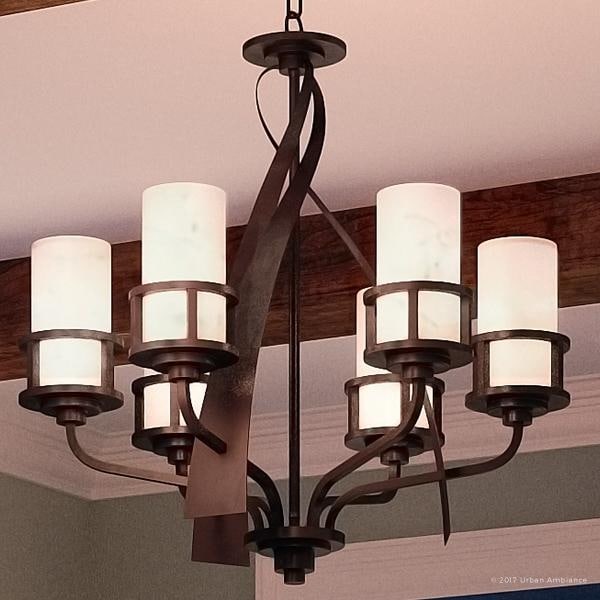 Luxury Rustic Chandelier, 28"H x 28"W, with Craftsman Style, Banded Wrought Iron Design, Forged Iron Finish (60 to 100 Watts - Steel - Nickel - 4 to - Chandeliers For Bedrooms by Overstock.com