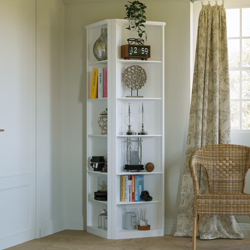 Bookshelf Display Cabinet with 6-Tier Shelves Tall White Corner Bookcase Storage Shelf Unit