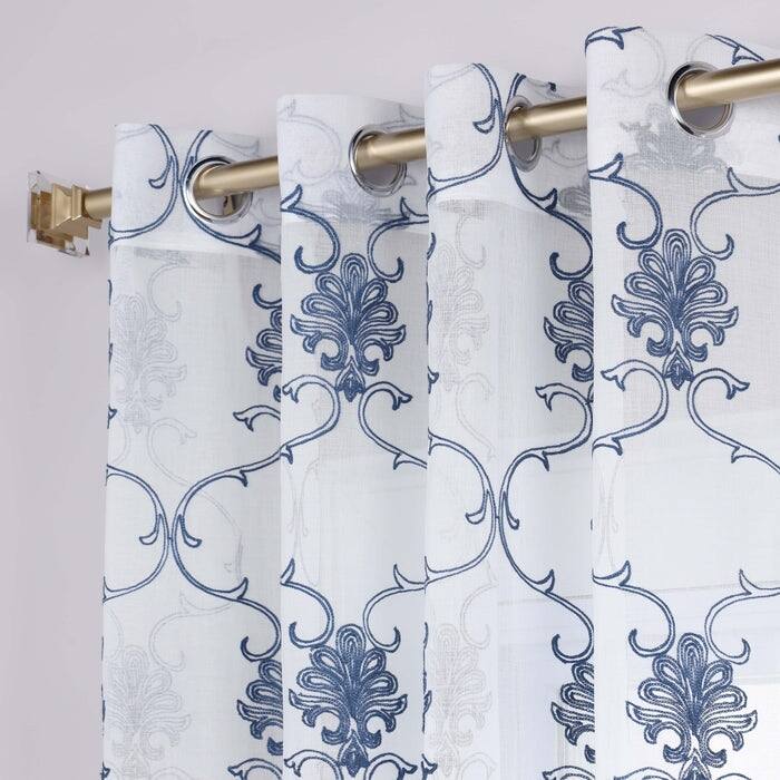 Superior Embroidered Elegant Scroll Sheer Grommet Curtain Panel - (Set of 2)