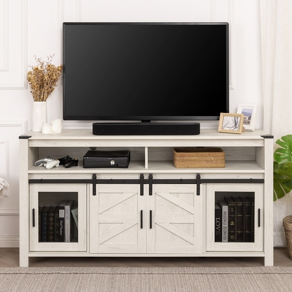 Farmhouse Tall Entertainment Center with Sliding Barn Doors On Sale Bed Bath Beyond 38050690