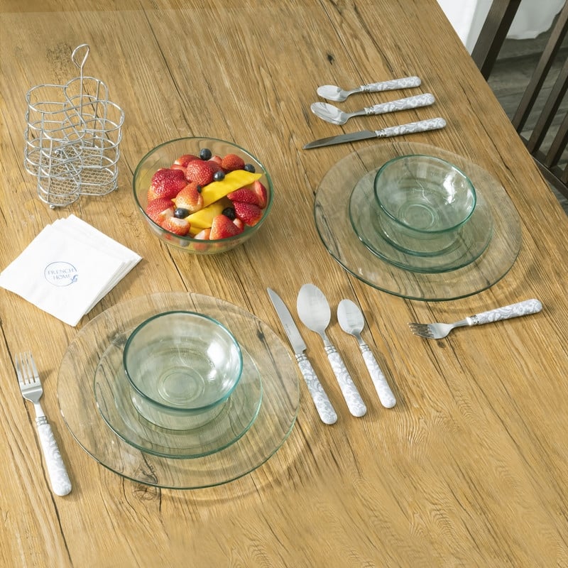 French Home Bistro 16-Piece Stainless Steel Flatware Set, Service for 4, Lace Overlay