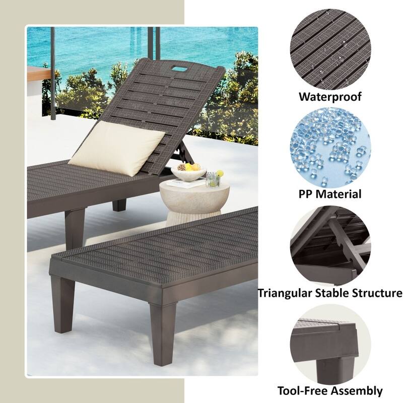 Modern 2-piece Outdoor Chaise Lounges with Adjustable Backrest (Set of 2)