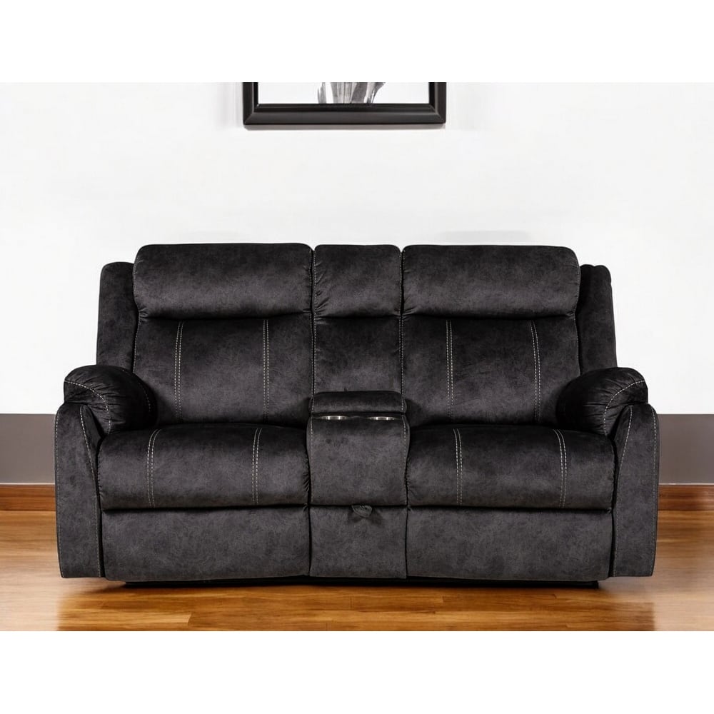 HomeRoots 70" Dark Gray Microfiber Manual Reclining Loveseat With Storage - 70.07' X '40.94' X '37.01