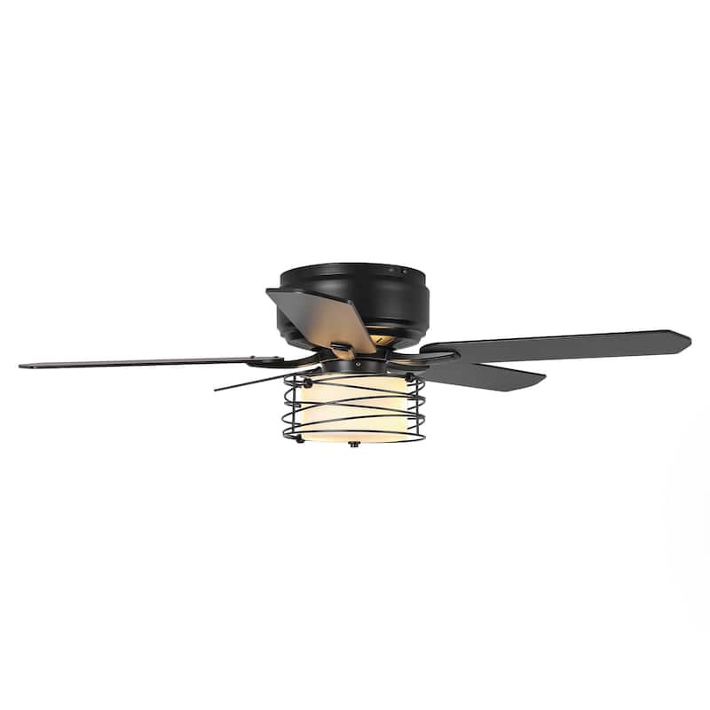 48" Reversible Wood 5-Blade Black Flush Mount Ceiling Fan with Remote