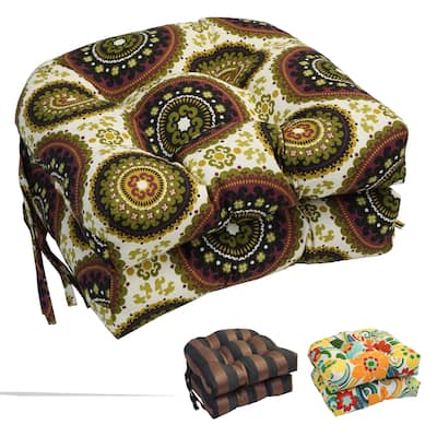 16-inch Rounded Back Tufted Indoor/ Outdoor Chair Cushions (Set of 2)