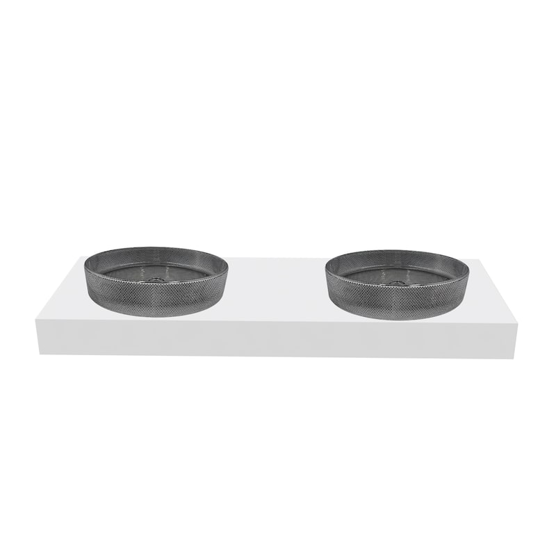 Decorative 20" Oval Crystal Vessel Sinks With White Base - 60"Countertop - 20"Black