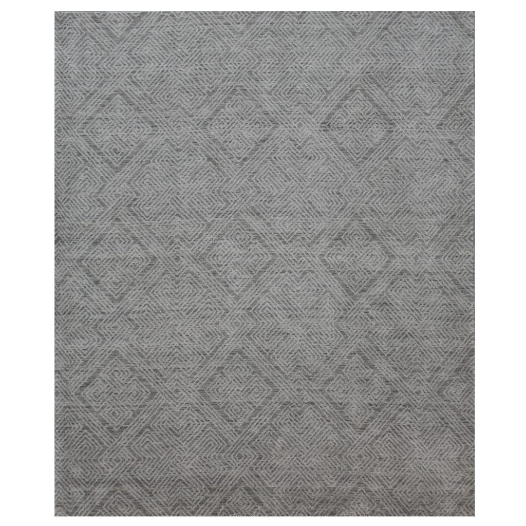 Modern Grey Hand-Knotted Wool Area Rug