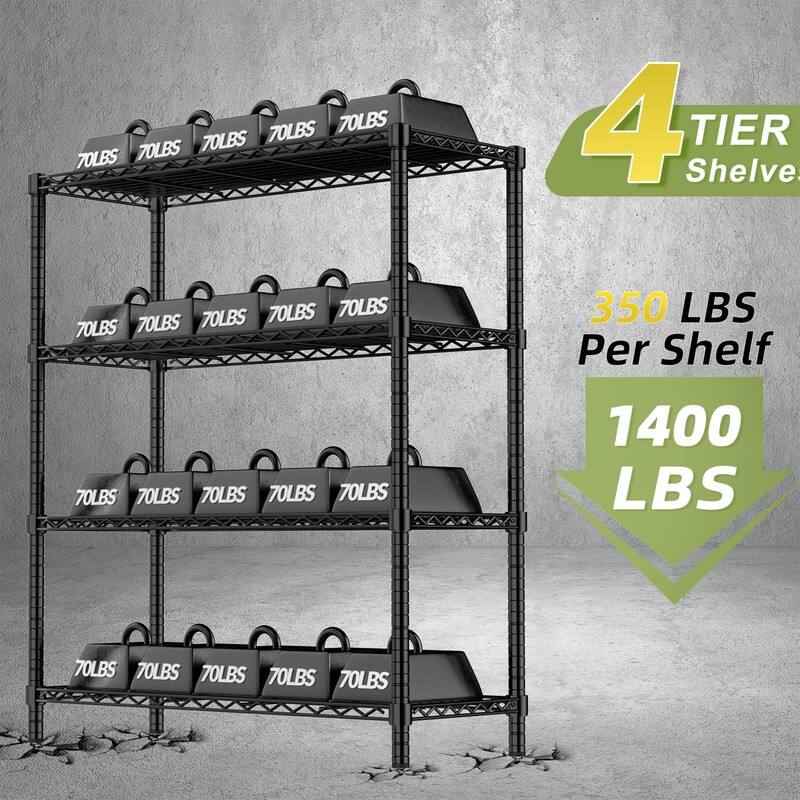 4/5-Tier Heavy Duty Wire Shelves, Chrome/Black, 36/48"W, 350/400 lbs