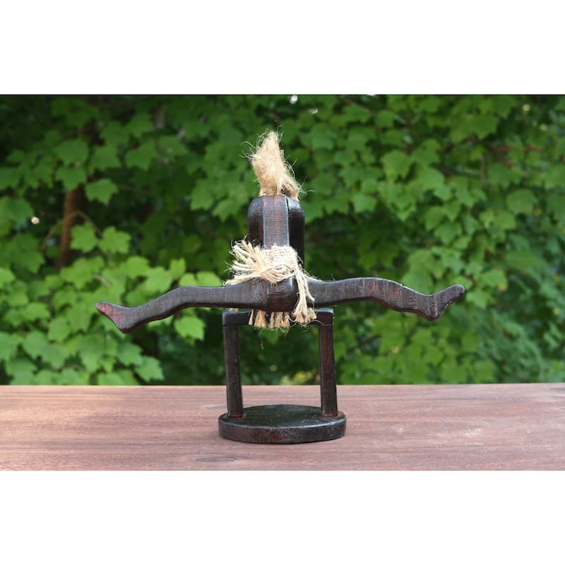 Handmade Wooden Primitive Tribal Funny Statue Gymnastic Handstand On The Beam Wooden Hand Carved Bar Decor