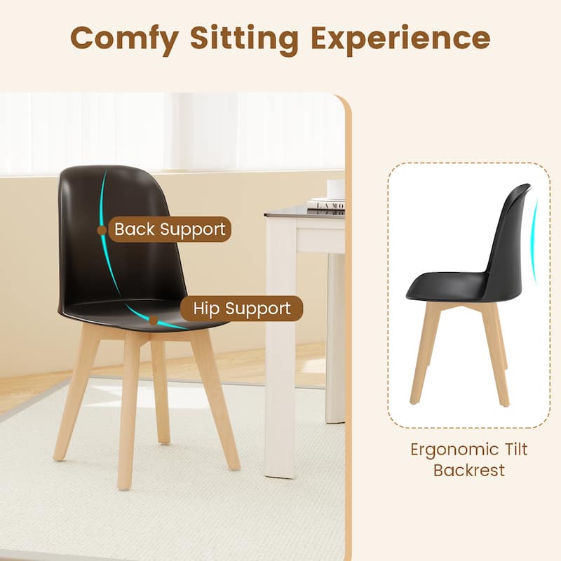 Set of 2 Modern Armless Dining Chairs with Beech Wood Legs and Tilt Backrest for Kitchen and Living Room - 17.5" x 20.5" x 31"