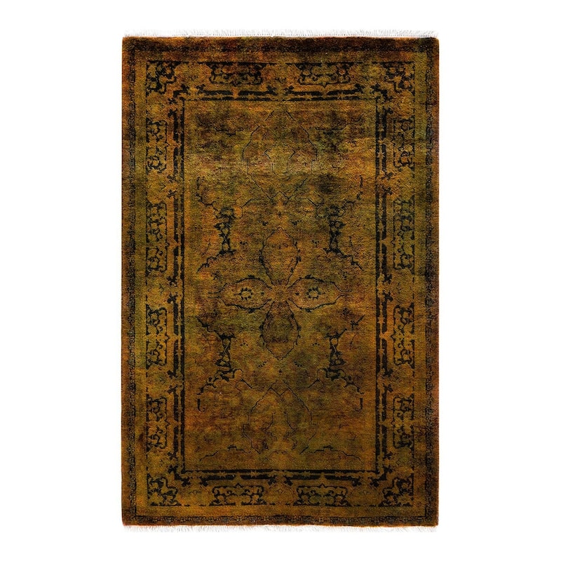 Overton Hand Knotted Wool Vintage Inspired Modern Contemporary Overdyed Yellow Area Rug - 2' 8" x 4' 1"