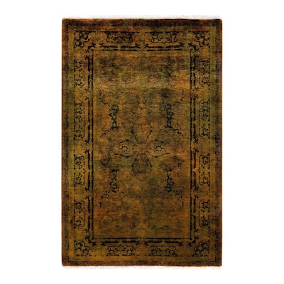 Overton Hand Knotted Wool Vintage Inspired Modern Contemporary Overdyed Yellow Area Rug - 2' 8" x 4' 1"